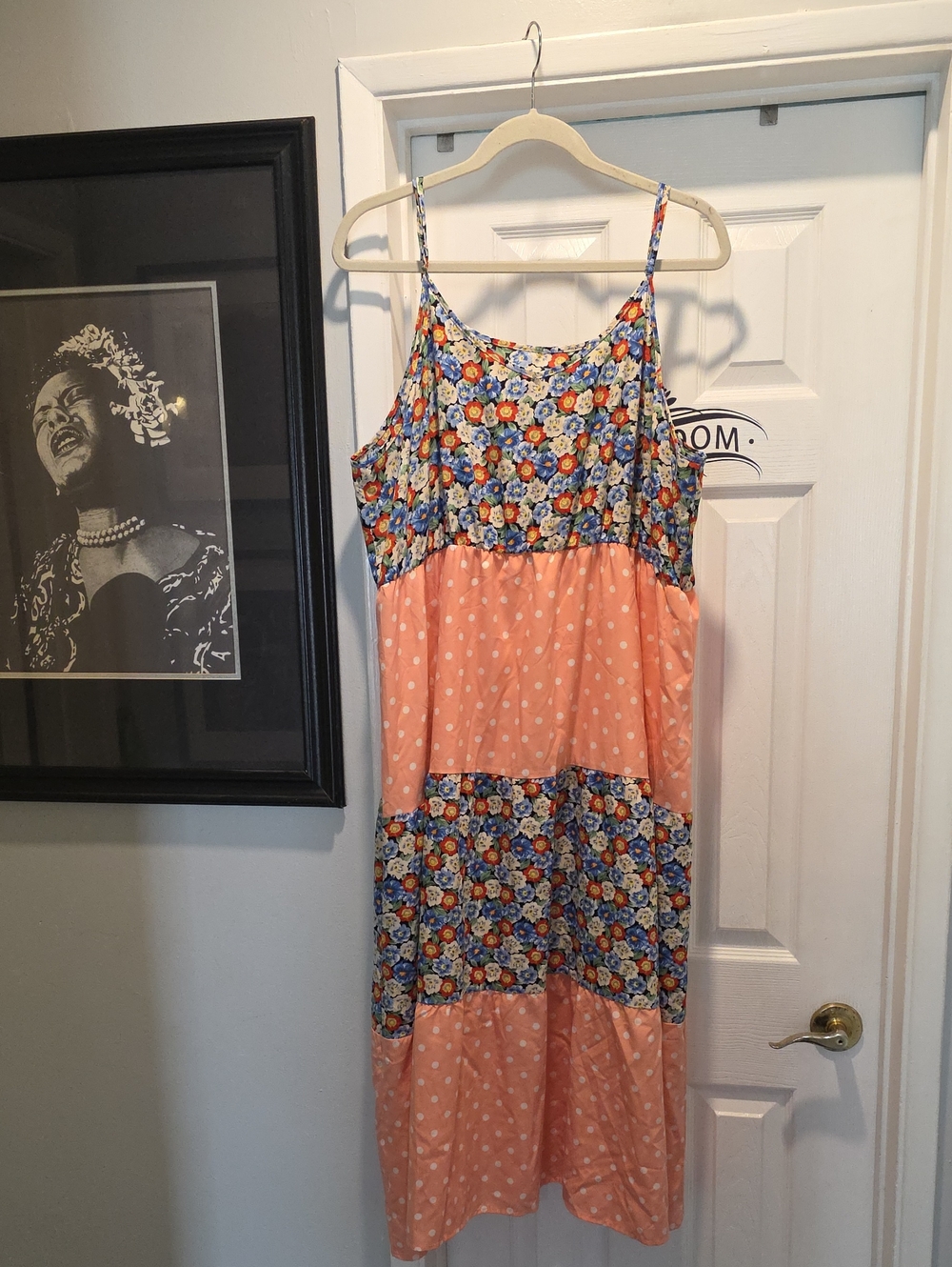 Floral & Polka Dot Peach Maxi Dress with Spaghetti Straps